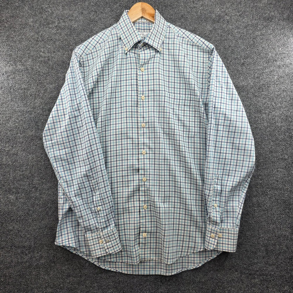 Peter Millar Mens‎ Blue White Check Stretch Button Down Shirt MS19W12NBL Size M